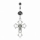 Piercing nombril croix 10 - Médiévale cristaux noirs