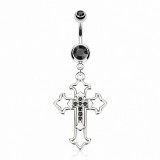 Piercing nombril croix 10 - Médiévale cristaux noirs