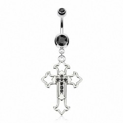 Piercing nombril croix 10 - Médiévale cristaux noirs