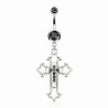 Piercing nombril croix croix ajourée avec cristaux noirs (10)