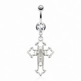 Piercing nombril croix 10 - Médiévale cristaux transparents