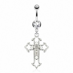 Piercing nombril croix 10 - Médiévale cristaux transparents