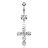 Piercing nombril croix 06 - Six cristaux transparents