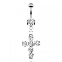 Piercing nombril croix 06 - Six cristaux transparents