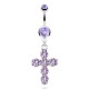 Piercing nombril croix 06 - Six cristaux lilas