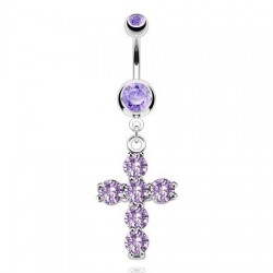 Piercing nombril croix 06 - Six cristaux lilas