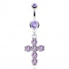 Piercing nombril croix 06 - Six cristaux lilas