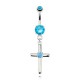 Piercing nombril croix 07 - Cristal central bleu-clair
