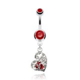 Piercing nombril cœur 59 - Multiples cœurs avec cristal rouge