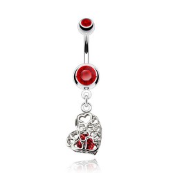 Piercing nombril cœur 59 - Multiples cœurs avec cristal rouge