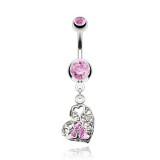 Piercing nombril cœur 59 - Multiples cœurs avec cristal rose