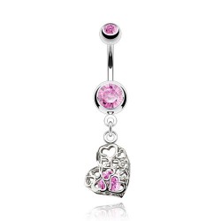 Piercing nombril cœur 59 - Multiples cœurs avec cristal rose