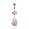 Piercing nombril cœur 59 - Multiples cœurs avec cristal rose