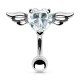 Piercing nombril cœur 56 - Inversé avec deux ailes et un cristal transparent