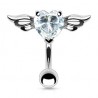 Piercing nombril cœur 56 - Inversé avec deux ailes et un cristal transparent