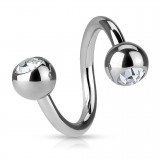 Piercing spirale 08 - Deux boules avec cristaux transparents
