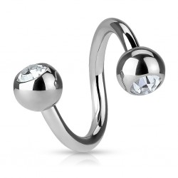 Piercing spirale 08 - Deux boules avec cristaux transparents