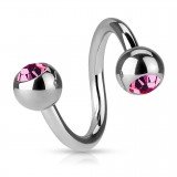 Piercing spirale 08 - Deux boules avec cristaux roses
