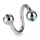 Piercing spirale 08 - Deux boules avec cristaux bleu-clair