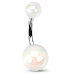 Piercing nombril UV 65 - Boules luisantes blanches