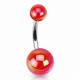 Piercing nombril UV 65 - Boules luisantes rouge