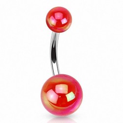 Piercing nombril UV 65 - Boules luisantes rouge