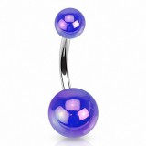Piercing nombril UV 65 - Boules luisantes bleu