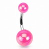 Piercing nombril UV 65 - Boules luisantes roses