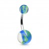 Piercing nombril UV 66 - Vagues vertes et bleues