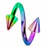Piercing spirale 15 - Plaqué-titane rainbow pointes