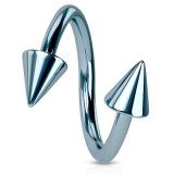 Piercing spirale 15 - Plaqué-titane bleu-clair pointes