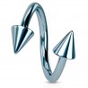 Piercing spirale 15 - Plaqué-titane bleu-clair pointes