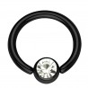 Piercing anneau 1,6mm noir avec cristal transparent central (31)