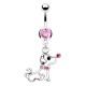 Piercing nombril chien assis cristaux roses (94)