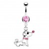 Piercing nombril chien assis cristaux roses (94)