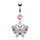 Piercing nombril petit papillon multiples cristaux roses (89)