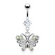 Piercing nombril petit papillon multiples cristaux transparents (89)