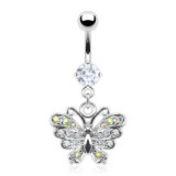 Piercing nombril petit papillon multiples cristaux transparents (89)