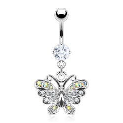 Piercing nombril petit papillon multiples cristaux transparents (89)