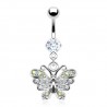 Piercing nombril petit papillon multiples cristaux transparents (89)