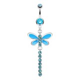 Piercing nombril libellule colorée ligne de cristaux bleus (78)