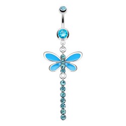 Piercing nombril libellule colorée ligne de cristaux bleus (78)