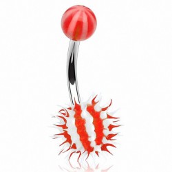 Piercing nombril UV 48 - Silicone virus rouge et blanc
