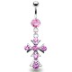 Piercing nombril croix 02 - Médiévale avec cristaux roses