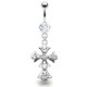 Piercing nombril croix 02 - Médiévale avec cristaux transparents