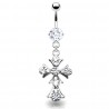 Piercing nombril croix 02 - Médiévale avec cristaux transparents