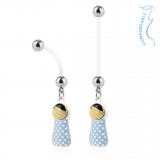 Piercing nombril grossesse 37 - Bébé dans une gigoteuse bleu-clair et blanche