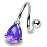 Piercing spirale 30 - Cristal lilas en forme de goutte