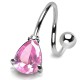 Piercing spirale 30 - Cristal rose en forme de goutte