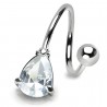 Piercing spirale 30 - Cristal transparent en forme de goutte